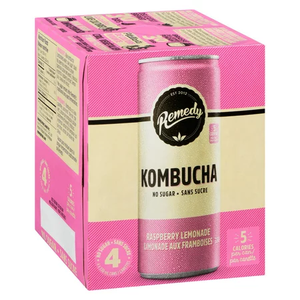 Remedy Organic Raspberry Lemonade No Sugar Kombucha 330ml 4pk