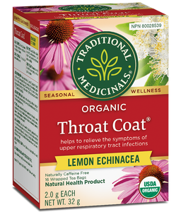 Traditional Medicinals Organic Throat Coat Lemon Echinacea Tea 16tbgs