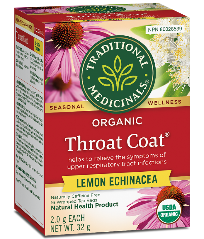 Traditional Medicinals Organic Throat Coat Lemon Echinacea Tea 16tbgs