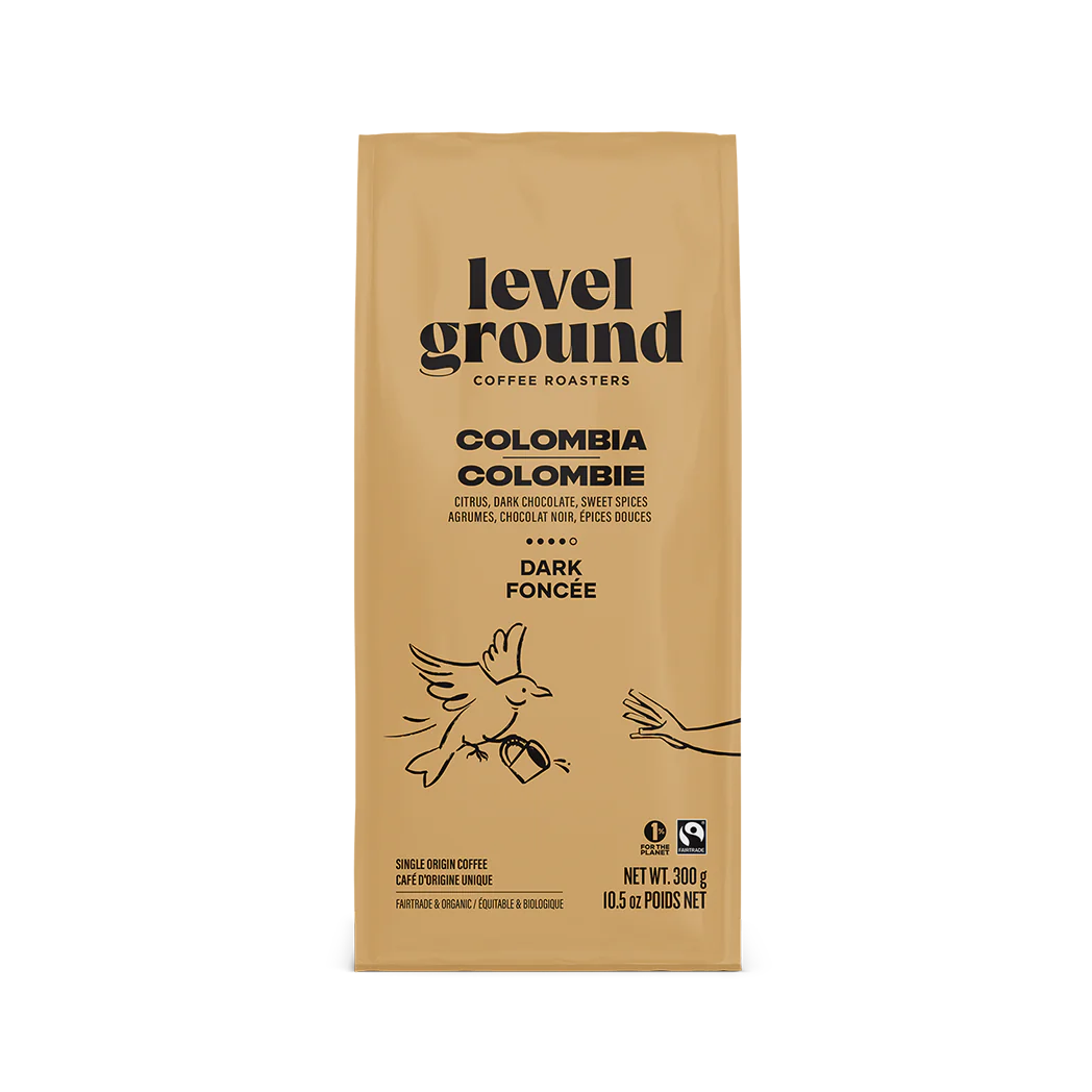 Level Ground Trading Colombia Organic Dark Roast Coffee Whole Bean 300g