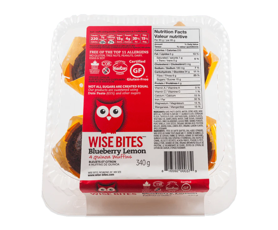 Wise Bites Gluten Free Blueberry Lemon Quinoa Muffins 4pk 340g