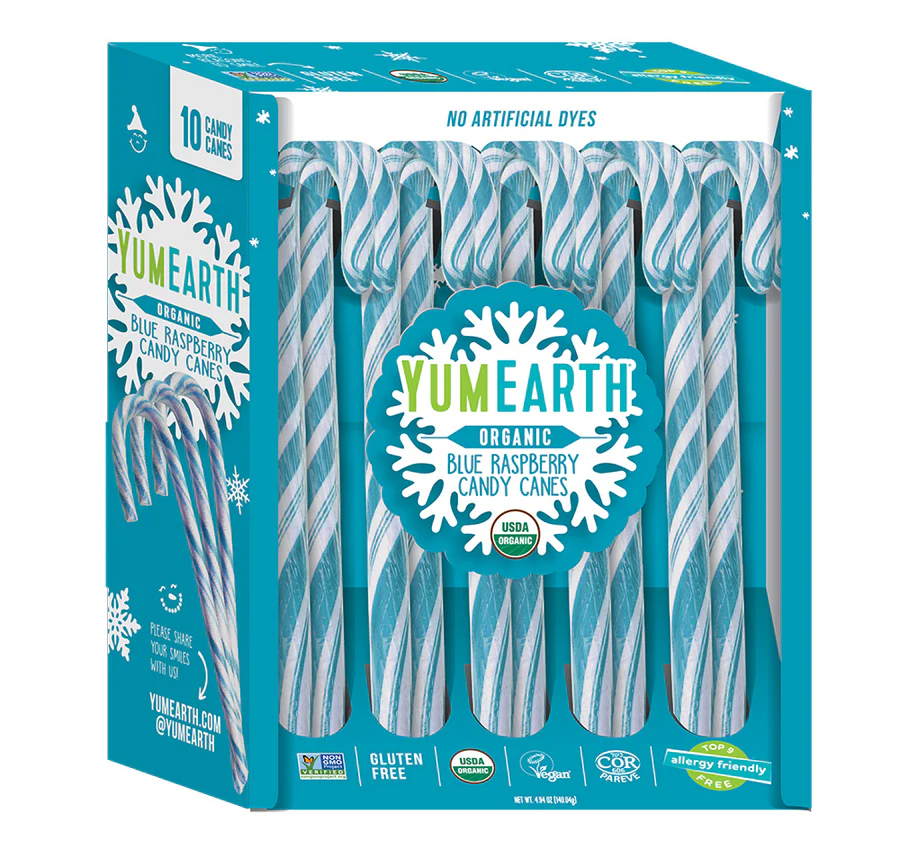 Yum Earth Organic Blue Raspberry Candy Cane 10 Pack