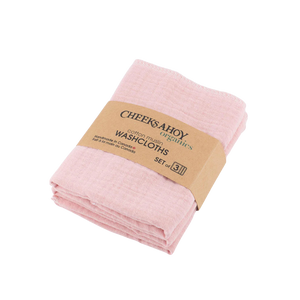 Cheeks Ahoy Organic Cotton Muslin Washcloth Blush 3 Pack