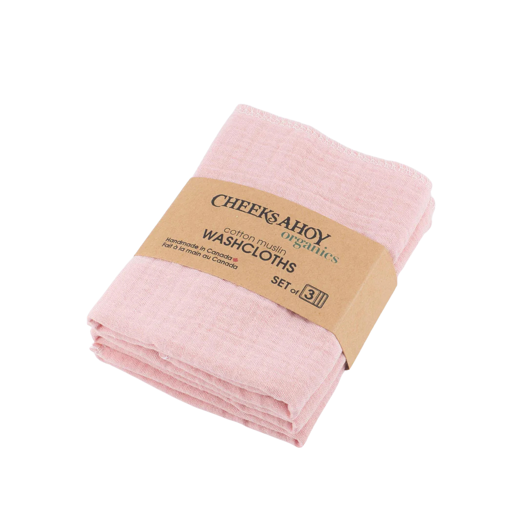 Cheeks Ahoy Organic Cotton Muslin Washcloth Blush 3 Pack