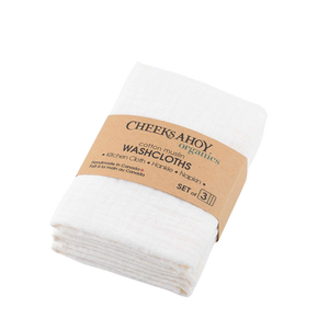 Cheeks Ahoy Organic Cotton Muslin Washcloth Cream 3 Pack