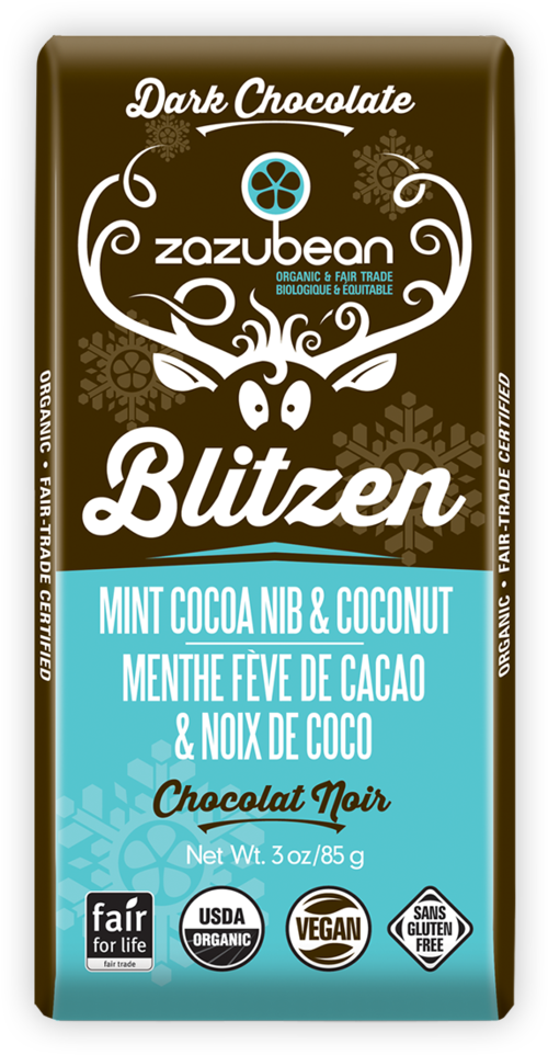 Zazubean Organic Blitzen Mint Cocoa Nib and Coconut 85g